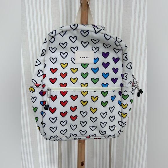 STATE Bags Kane Kids Travel Backpack in the Rainbow Hearts Print Travel School - Picture 3 of 12
